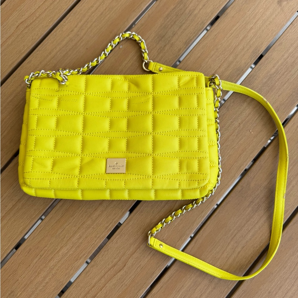 Kate Spade Yellow Quilted Crossbody Bag with Gold Chain